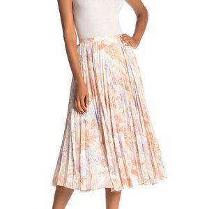 Vince Marine Garden Pleated Midi Tangerine Skirt